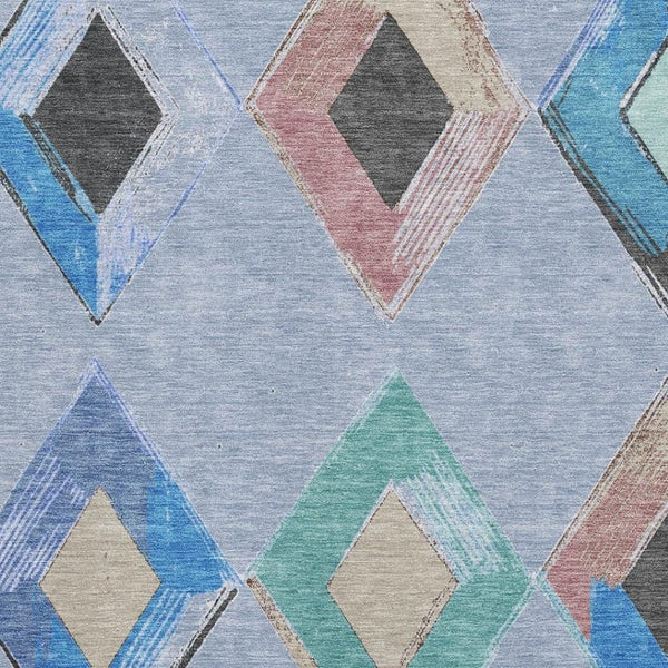 HomeRoots 9' X 12' Washable Denim Blue Geometric Area Rug - UV Protected, Stain-Resistant, Modern Design 710686