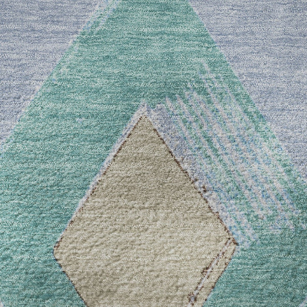 HomeRoots 10' Geometric Washable Area Rug in Denim Blue, Charcoal & Mauve - UV Protection & Non-Slip Backing 710687