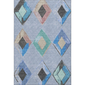 HomeRoots 10' Geometric Washable Area Rug in Denim Blue, Charcoal & Mauve - UV Protection & Non-Slip Backing 710687