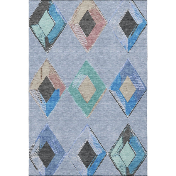 HomeRoots 10' Geometric Washable Area Rug in Denim Blue, Charcoal & Mauve - UV Protection & Non-Slip Backing 710687