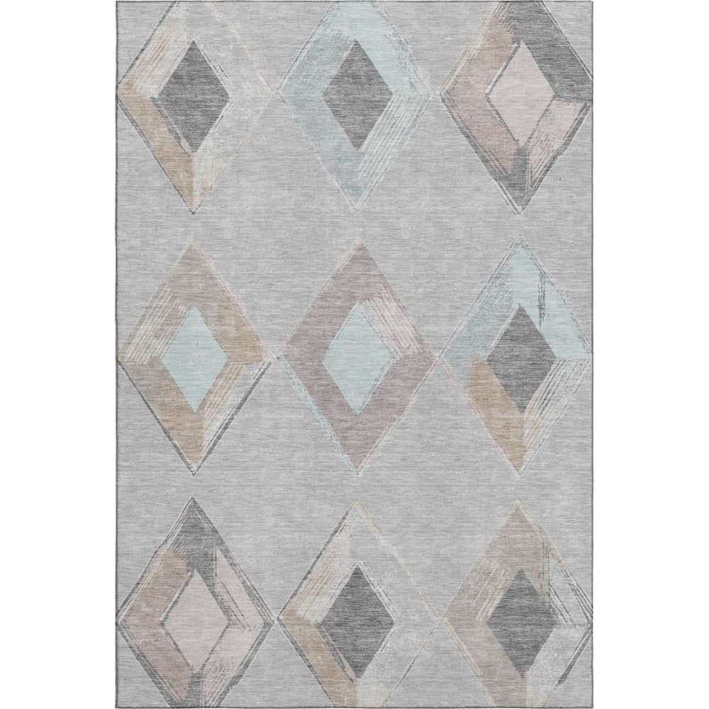 HomeRoots 5' Modern Geometric Washable Area Rug in Gray, Beige & Charcoal with UV Protection for High-Traffic Spaces 710689