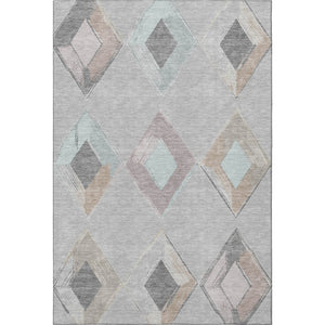 HomeRoots 5' Modern Geometric Washable Area Rug in Gray, Beige & Charcoal with UV Protection for High-Traffic Spaces 710689