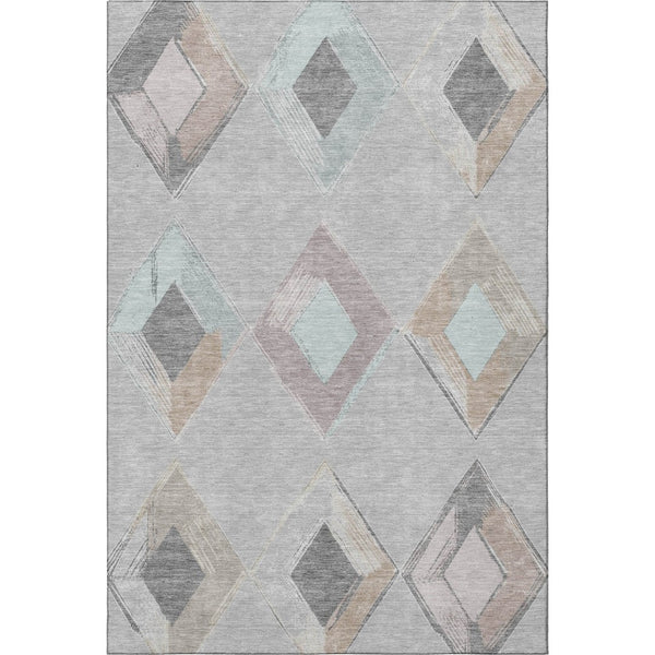 HomeRoots 5' Modern Geometric Washable Area Rug in Gray, Beige & Charcoal with UV Protection for High-Traffic Spaces 710689