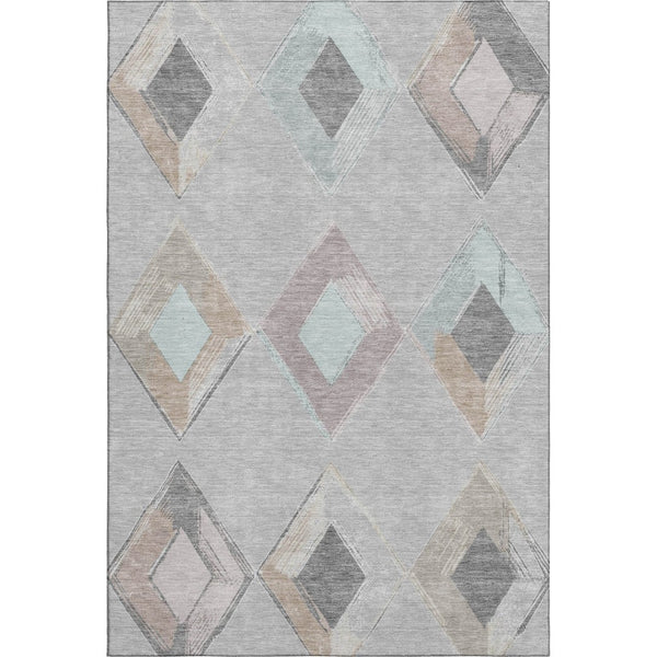 HomeRoots 8' Stylish Gray Beige Charcoal Geometric Washable Round Rug with UV Protection & Non-Slip Backing 710690