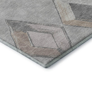 HomeRoots 8' Stylish Gray Beige Charcoal Geometric Washable Round Rug with UV Protection & Non-Slip Backing 710690