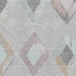 HomeRoots 8' Stylish Gray Beige Charcoal Geometric Washable Round Rug with UV Protection & Non-Slip Backing 710690