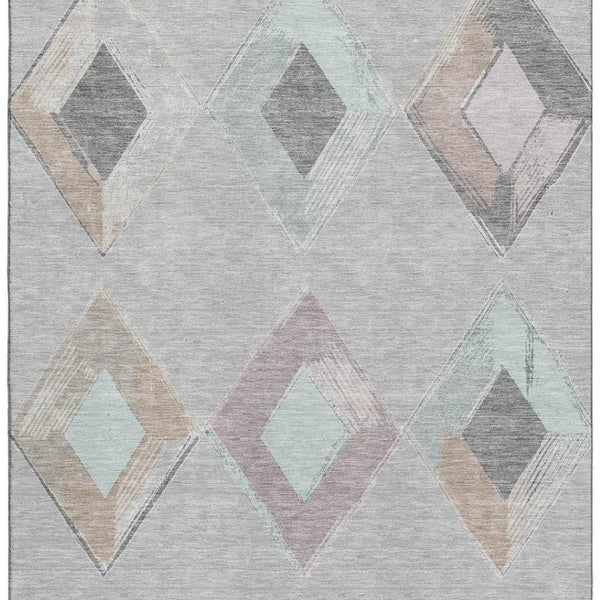 HomeRoots 8' Stylish Gray Beige Charcoal Geometric Washable Round Rug with UV Protection & Non-Slip Backing 710690