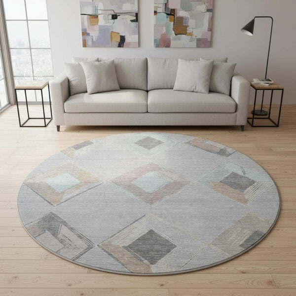 HomeRoots 8' X 10' Washable Geometric Area Rug in Gray, Beige & Charcoal - Stain-Resistant & UV Protected! 710691