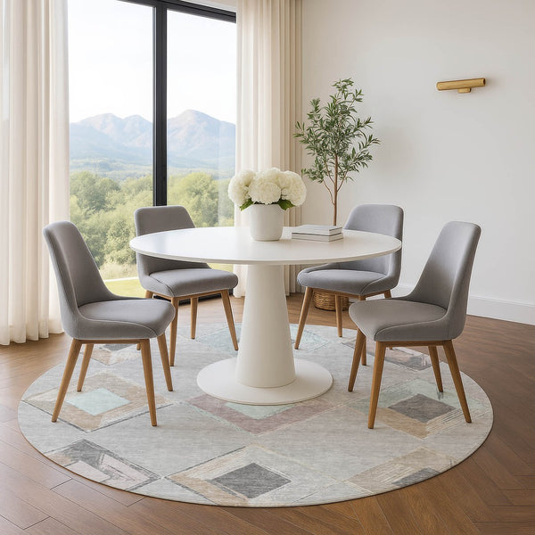HomeRoots 8' X 10' Washable Geometric Area Rug in Gray, Beige & Charcoal - Stain-Resistant & UV Protected! 710691