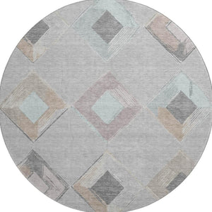 HomeRoots 8' X 10' Washable Geometric Area Rug in Gray, Beige & Charcoal - Stain-Resistant & UV Protected! 710691