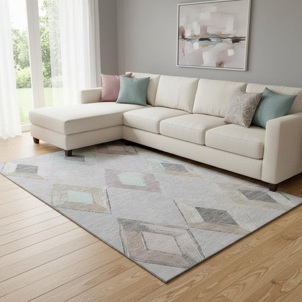 HomeRoots 9' Geometric Area Rug in Gray, Beige & Charcoal – Washable, UV-Protected, Durable & Stylish Design 710692