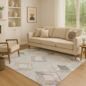 HomeRoots 9' Geometric Area Rug in Gray, Beige & Charcoal – Washable, UV-Protected, Durable & Stylish Design 710692
