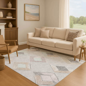 HomeRoots 9' Geometric Area Rug in Gray, Beige & Charcoal – Washable, UV-Protected, Durable & Stylish Design 710692