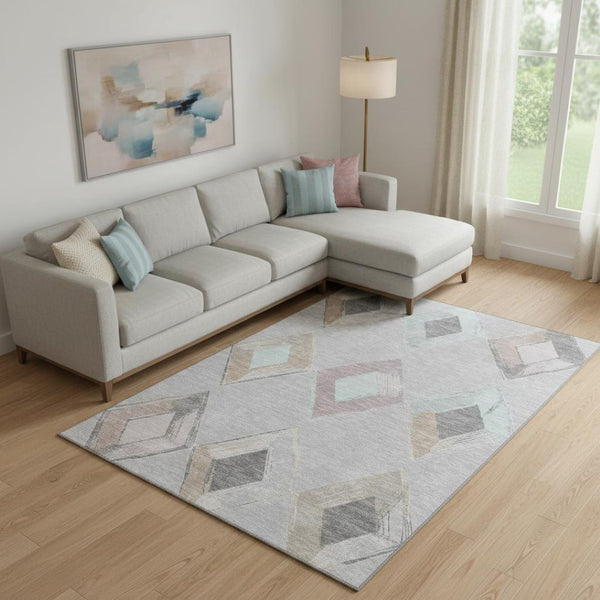 HomeRoots 10' X 14' Stylish Gray Beige Charcoal Geometric Area Rug - Washable, UV-Protected & Non-Slip Design 710693