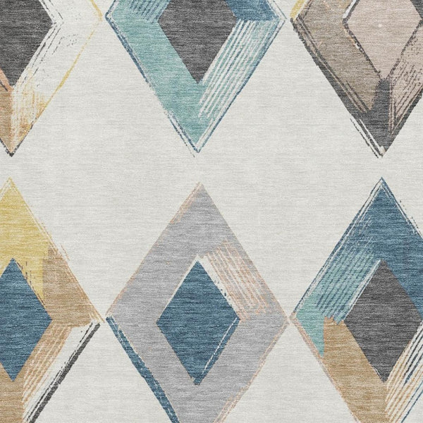 HomeRoots 5' X 8' Ivory Blue Gold Geometric Area Rug - Stylish, Washable, UV-Protected for Modern Homes! 710695