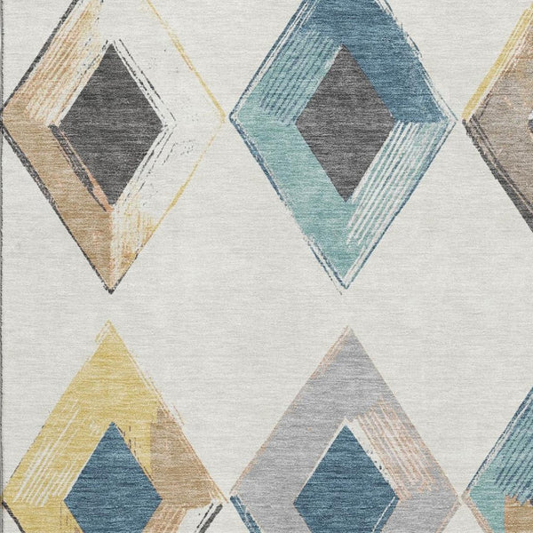HomeRoots 8' Ivory Blue and Gold Geometric Round Rug - Washable, UV Protected, Stylish & Durable for Homes 710696