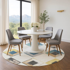 HomeRoots 8' X 10' Stylish Ivory, Blue & Gold Geometric Washable Area Rug with UV Protection for Modern Homes 710697