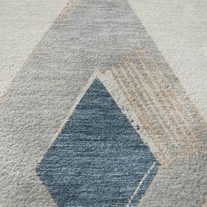 HomeRoots 8' X 10' Stylish Ivory, Blue & Gold Geometric Washable Area Rug with UV Protection for Modern Homes 710697