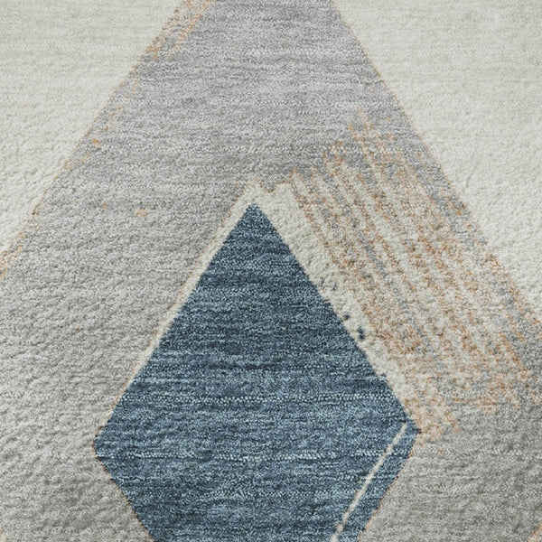 HomeRoots 8' X 10' Stylish Ivory, Blue & Gold Geometric Washable Area Rug with UV Protection for Modern Homes 710697