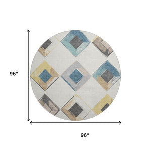 HomeRoots 8' X 10' Stylish Ivory, Blue & Gold Geometric Washable Area Rug with UV Protection for Modern Homes 710697