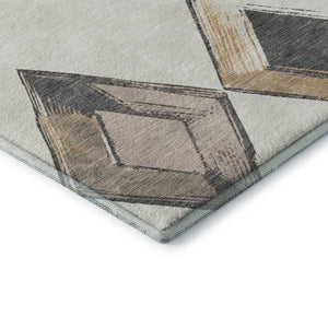 HomeRoots 9' X 12' Stylish Ivory Blue Gold Geometric Area Rug - Durable, Washable, UV Protected for Home Use 710698