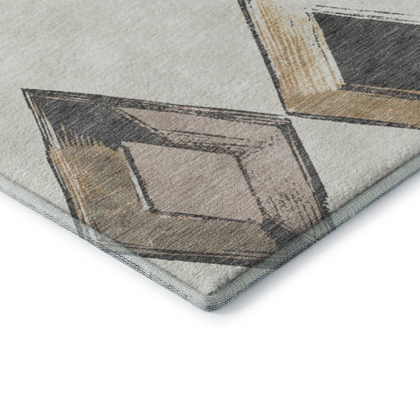 HomeRoots 9' X 12' Stylish Ivory Blue Gold Geometric Area Rug - Durable, Washable, UV Protected for Home Use 710698