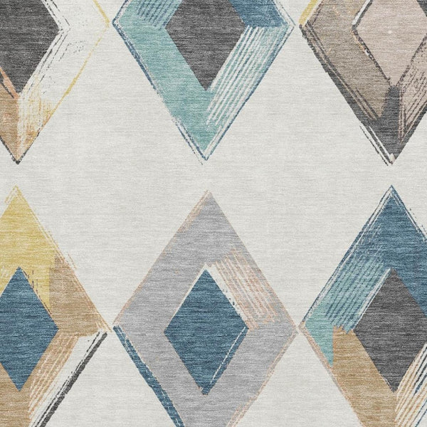 HomeRoots 9' X 12' Stylish Ivory Blue Gold Geometric Area Rug - Durable, Washable, UV Protected for Home Use 710698