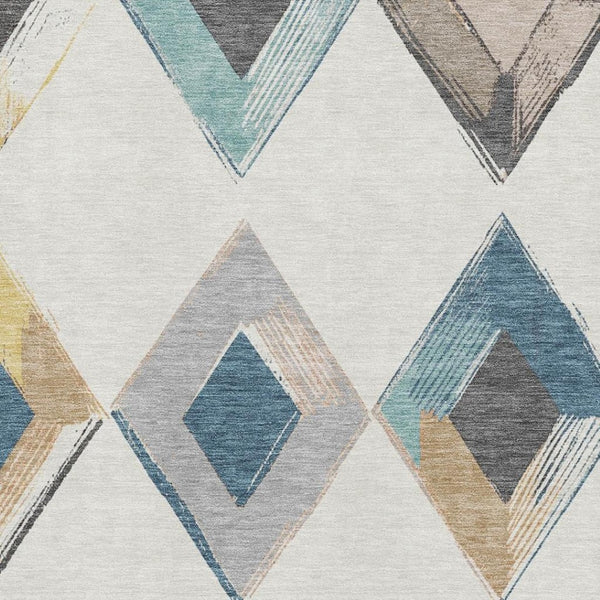 HomeRoots 10' X 14' Modern Ivory, Blue & Gold Geometric Area Rug - Washable, UV Protected & Stain Resistant 710699