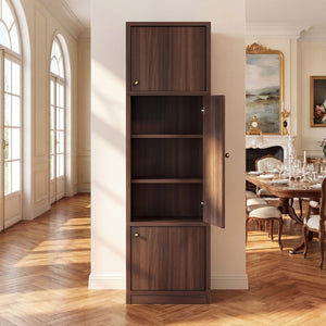 English Elm Tall Slim Freestanding Pantry Cabinet with Adjustable Shelves and Drawer for Small Spaces Walnut B2764P483842