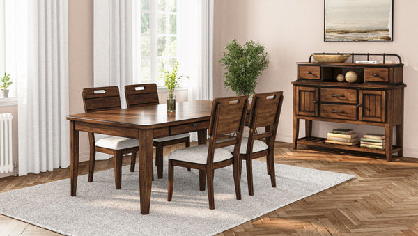 English Elm Casual 78" Solid Wood & MDF Dining Table with Four Storage Drawers, Brown Finish, Transitional Style B2699P218281