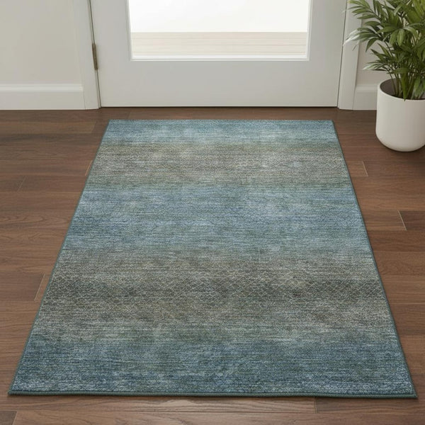 HomeRoots 5' X 8' Blue and Taupe Geometric Area Rug - Washable, UV Protected, Ideal for Homes with Kids & Pets 710701