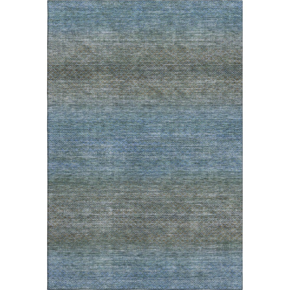 HomeRoots 5' X 8' Blue and Taupe Geometric Area Rug - Washable, UV Protected, Ideal for Homes with Kids & Pets 710701