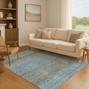 HomeRoots 5' X 8' Blue and Taupe Geometric Area Rug - Washable, UV Protected, Ideal for Homes with Kids & Pets 710701