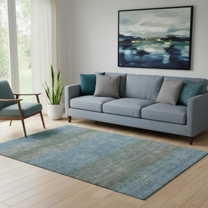 HomeRoots 8' Modern Geometric Washable Round Rug in Blue and Taupe – Durable, UV-Protected, Non-Slip Design 710702