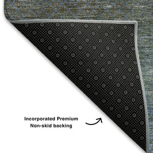 HomeRoots 8' X 10' Geometric Washable Area Rug in Blue & Taupe – Durable, Stain Resistant, UV Protected Style! 710703