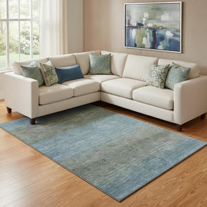 HomeRoots 9' Blue and Taupe Geometric Area Rug – Washable, UV Protected, Pet-Friendly, Modern Design for Homes 710704