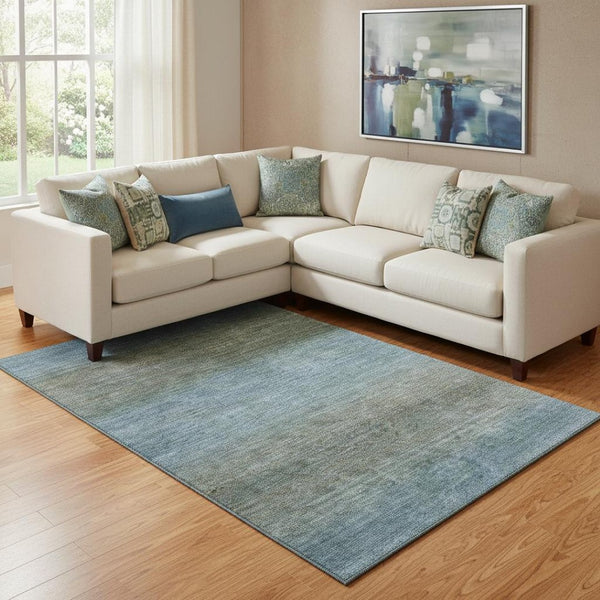 HomeRoots 9' Blue and Taupe Geometric Area Rug – Washable, UV Protected, Pet-Friendly, Modern Design for Homes 710704