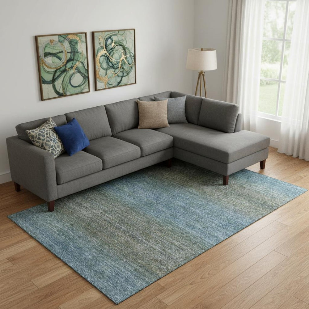 HomeRoots 10' x 14' Blue and Taupe Geometric Area Rug - Washable, UV Protected, Perfect for Family Spaces! 710705