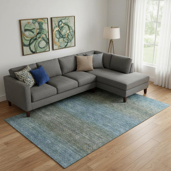 HomeRoots 10' x 14' Blue and Taupe Geometric Area Rug - Washable, UV Protected, Perfect for Family Spaces! 710705