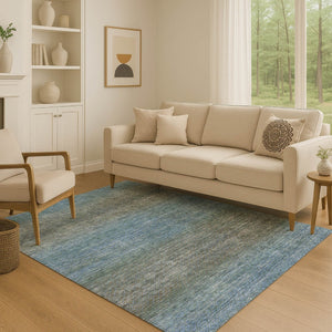 HomeRoots 10' x 14' Blue and Taupe Geometric Area Rug - Washable, UV Protected, Perfect for Family Spaces! 710705