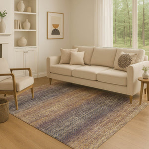 HomeRoots 5' X 8' Eggplant and Brown Geometric Area Rug – Washable, UV-Protected, Durable for Modern Spaces! 710707