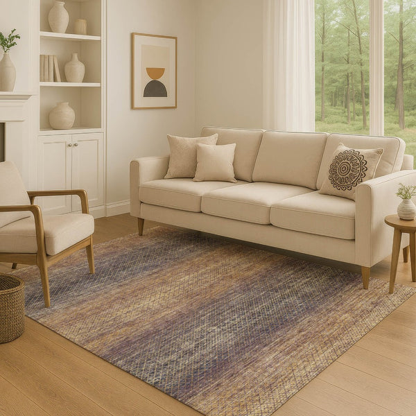 HomeRoots 5' X 8' Eggplant and Brown Geometric Area Rug – Washable, UV-Protected, Durable for Modern Spaces! 710707