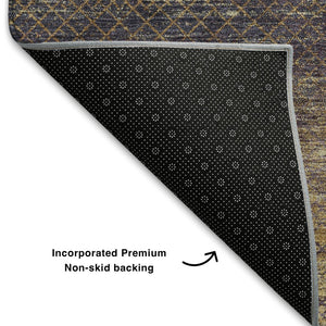 HomeRoots 5' X 8' Eggplant and Brown Geometric Area Rug – Washable, UV-Protected, Durable for Modern Spaces! 710707