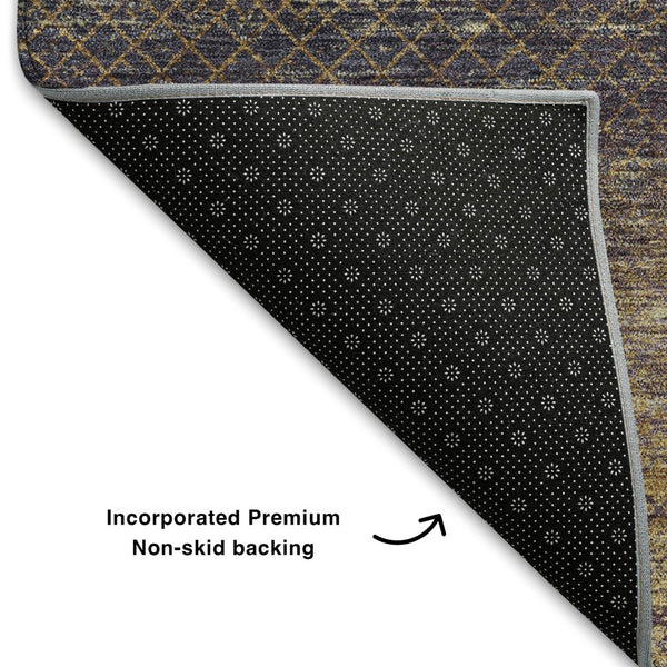 HomeRoots 5' X 8' Eggplant and Brown Geometric Area Rug – Washable, UV-Protected, Durable for Modern Spaces! 710707
