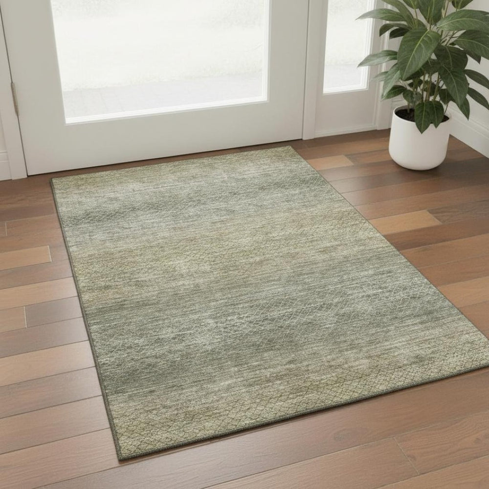 HomeRoots 5' X 8' Fern Green & Gray Geometric Area Rug - Washable, UV Protected, Durable for Homes with Kids & Pets 710713