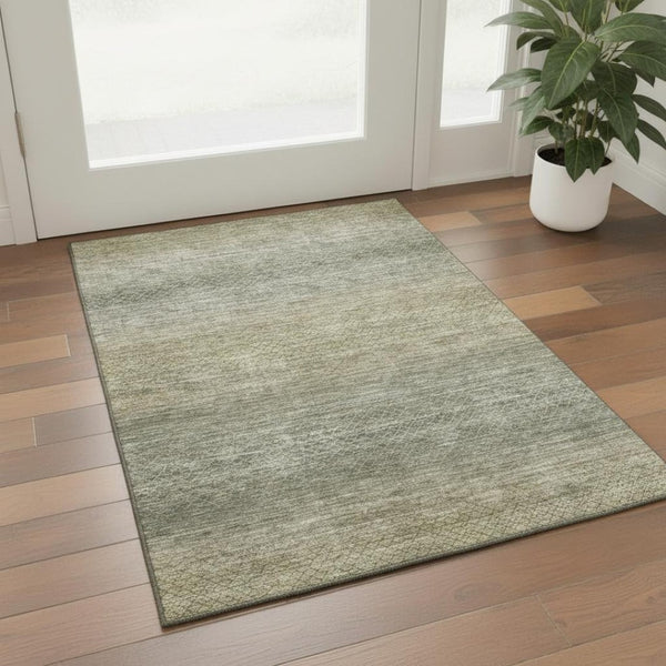 HomeRoots 5' X 8' Fern Green & Gray Geometric Area Rug - Washable, UV Protected, Durable for Homes with Kids & Pets 710713