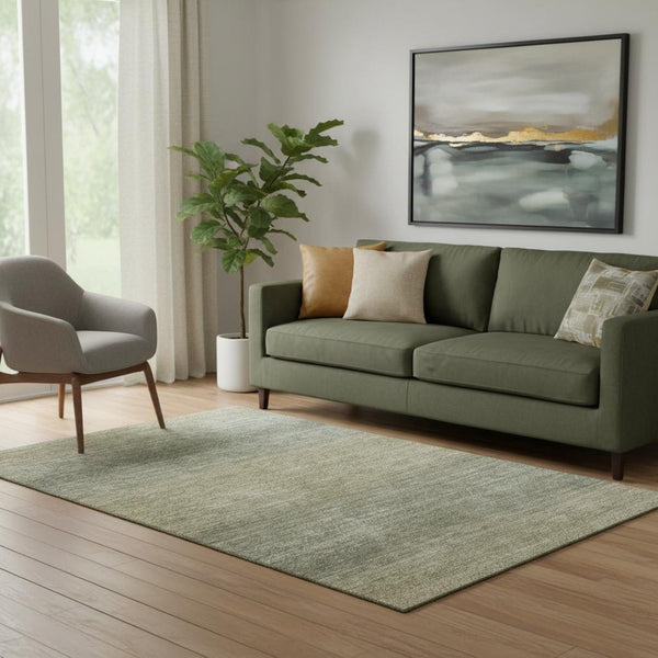 HomeRoots 8' Contemporary Fern Green & Gray Geometric Washable Round Rug with UV Protection for Busy Homes 710714