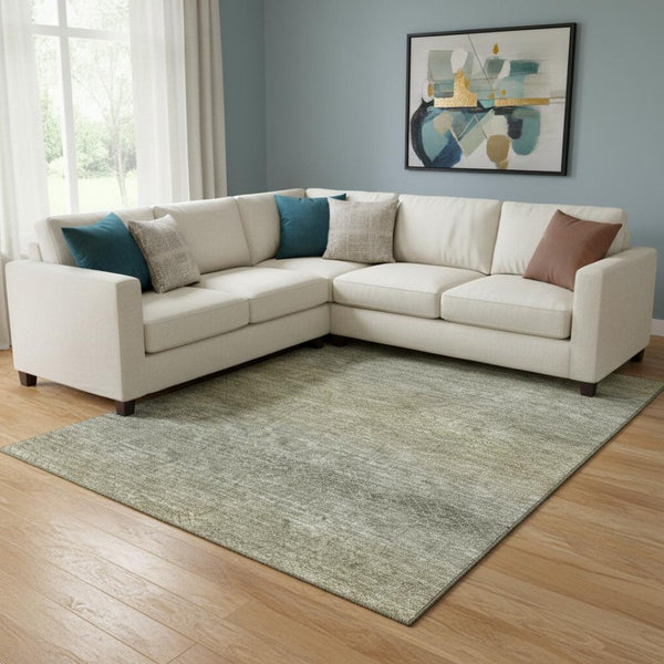 HomeRoots 9' X 12' Fern Green and Gray Geometric Area Rug - Pet-Friendly, Washable, UV Protected, Modern Design 710716