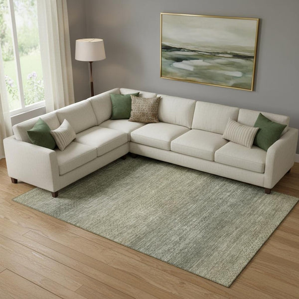 HomeRoots 10' X 14' Fern Green & Gray Geometric Area Rug - Washable, UV-Protected, Stylish, Durable Design 710717