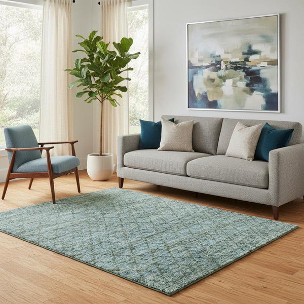 HomeRoots 8' Teal and Brown Geometric Washable Round Rug – Durable, UV Protected, Modern Design for Any Space 710720